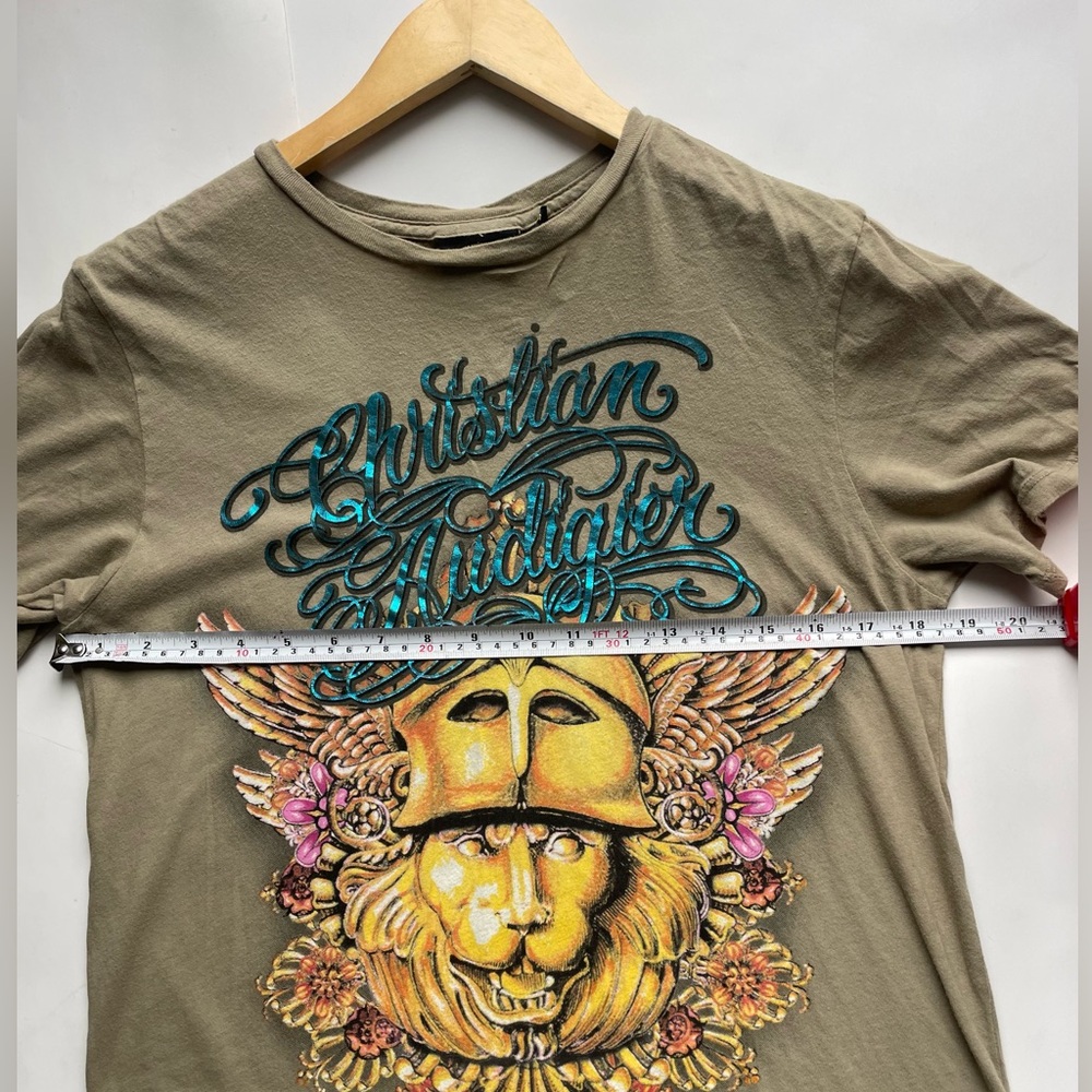 Christian Audigier Graphic Tee — LA Crest Lion Print Y2K Designer T-Shirt Small - Picture 4 of 5